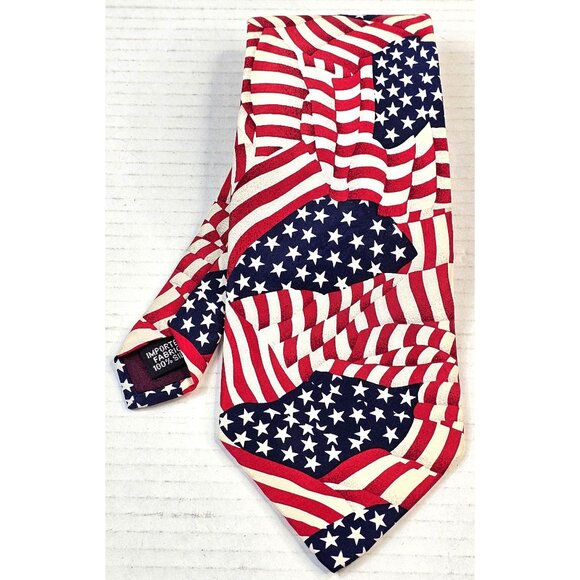 American Flag Silk Tie Star Spangled Banner Design Red White & Blue Patriotic - Picture 1 of 7